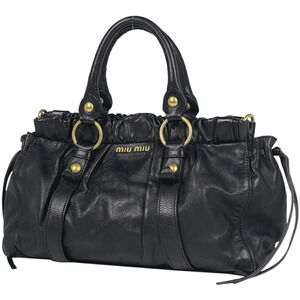 Miu Miu Logo Handbag Shoulder Bag Leather Black